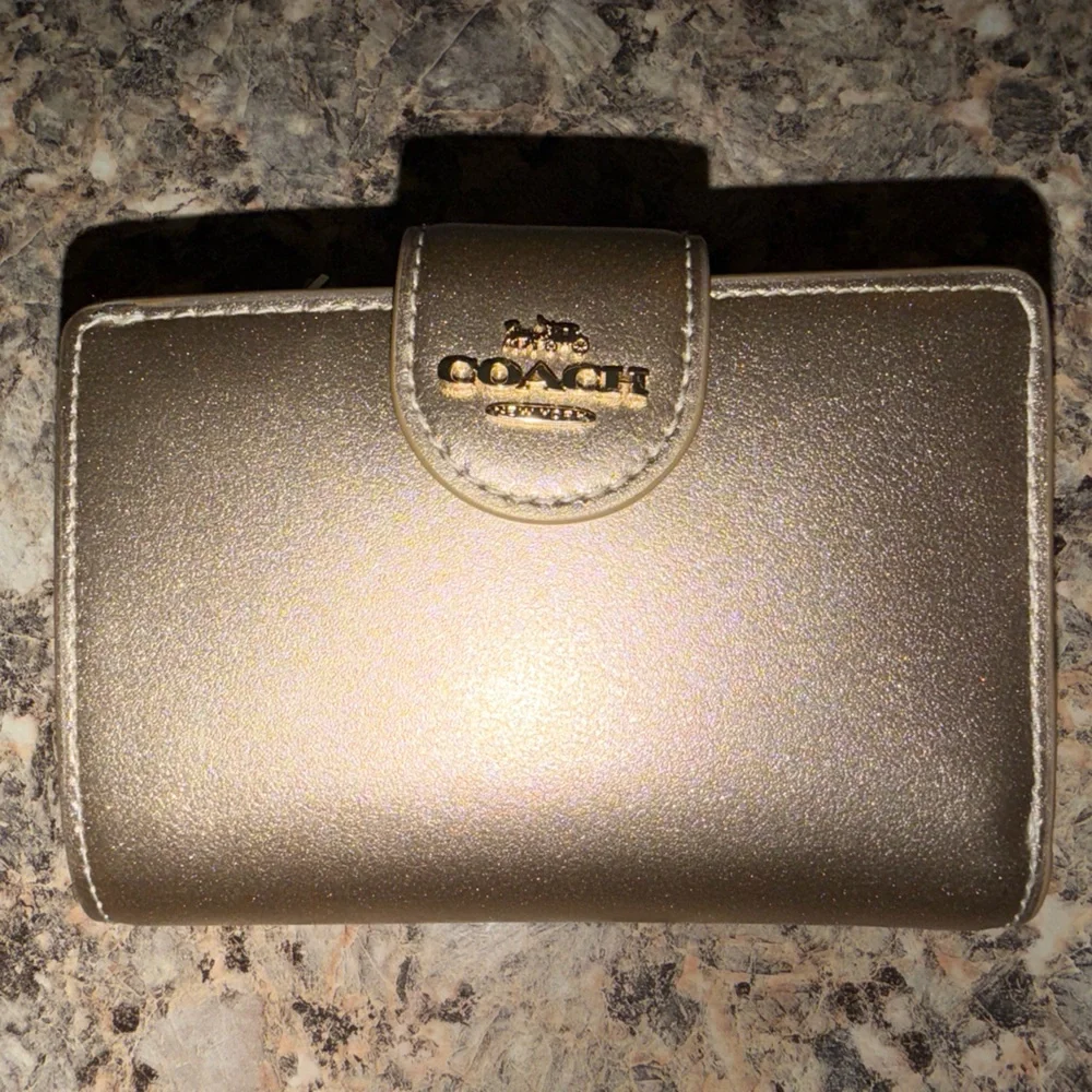 Coach Medium Corner Zip Metallic Champagne Wallet